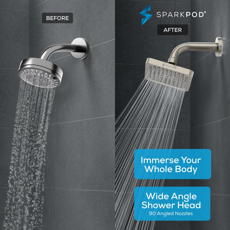 SparkPod Shower Head - High Pressure Rain - Premium Quality Luxury Design - Easy Clean Adjustable Replacement for Your Bathroom Shower Heads (Elegant Brushed Nickel, 8 Inch Square) - Image 2