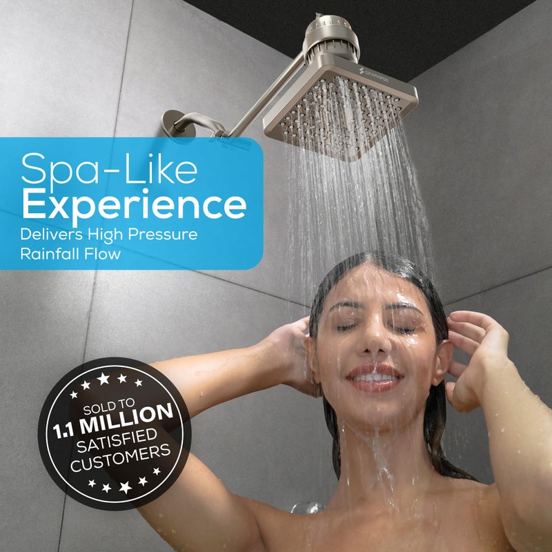 SparkPod Shower Head - High Pressure Rain - Premium Quality Luxury Design - Easy Clean Adjustable Replacement for Your Bathroom Shower Heads (Elegant Brushed Nickel, 8 Inch Square) - Image 3