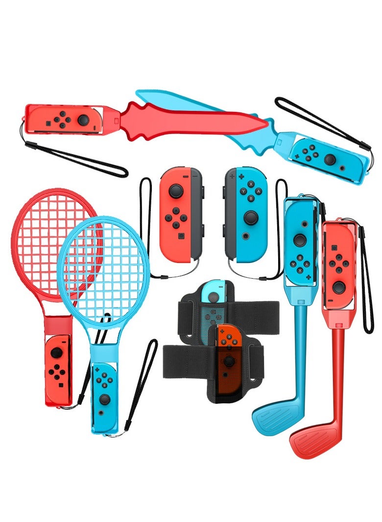 Switch Accessory Set Compatible with Nintendo Switch, 10-in-1 Kit for Switch/Switch OLED, Wristband, Tennis Racket, Golf Club, Leg Strap, Sword Controller - Image 1