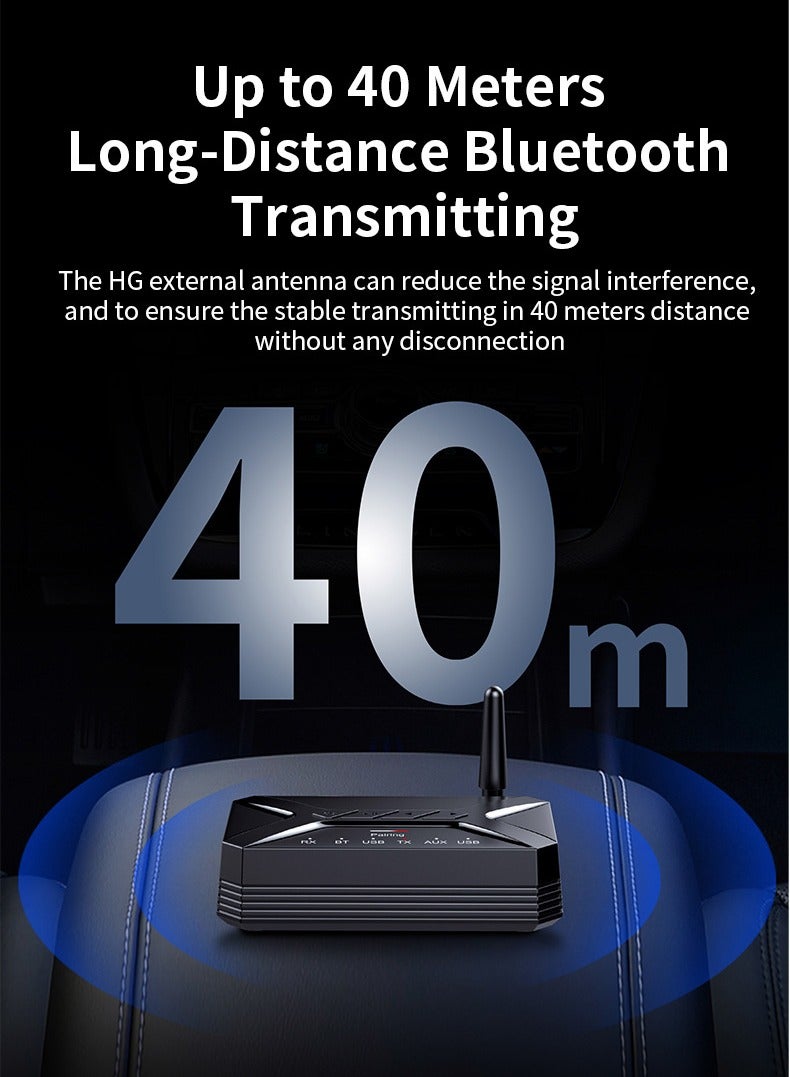 Bluetooth Audio Receiver Transmitter 5.0 with Low Latency, Dual Mode Wireless Adapter with External Antenna, LED Indicator, Auto Pairing, for TV, Car, Home Stereo, Computer and Amplifier - Image 5