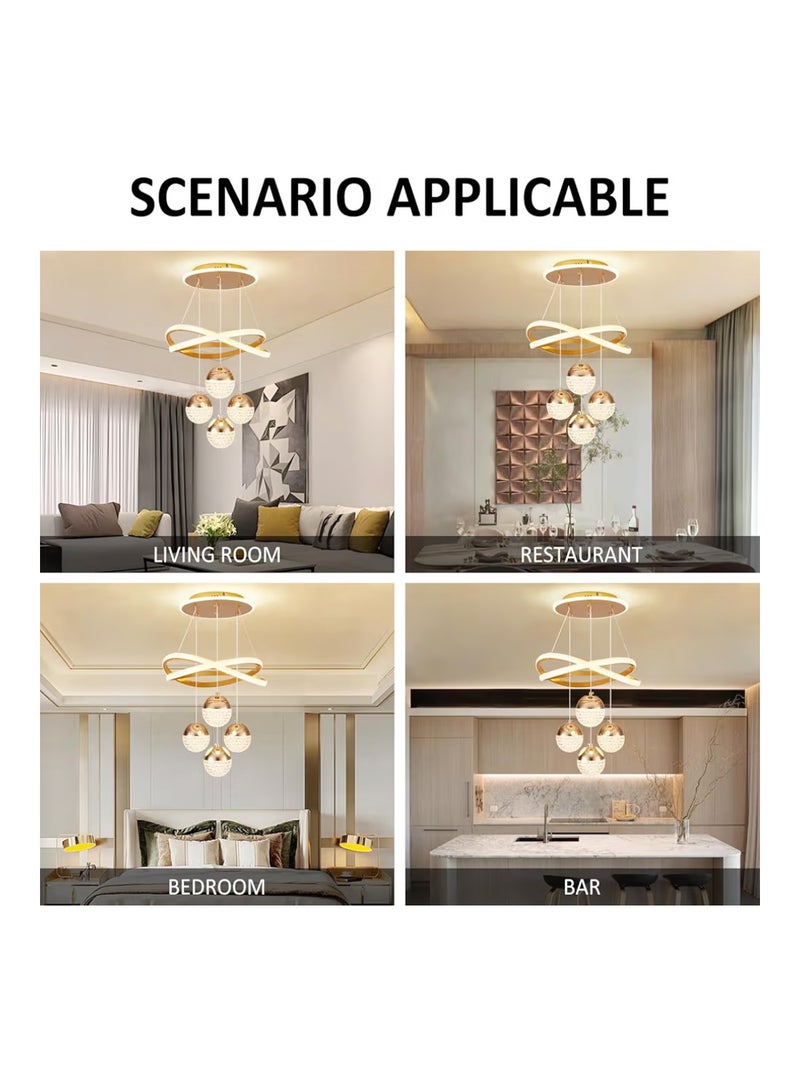 Modern Gold LED Chandeliers, 3-Color Dimmable Pendant Light for Kitchen Island, Dining Room, Living Room, Contemporary Hanging Ceiling Light, Adjustable Height, Perfect for Modern Home Decor. - Image 5