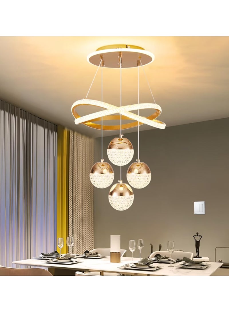 Modern Gold LED Chandeliers, 3-Color Dimmable Pendant Light for Kitchen Island, Dining Room, Living Room, Contemporary Hanging Ceiling Light, Adjustable Height, Perfect for Modern Home Decor. - Image 3