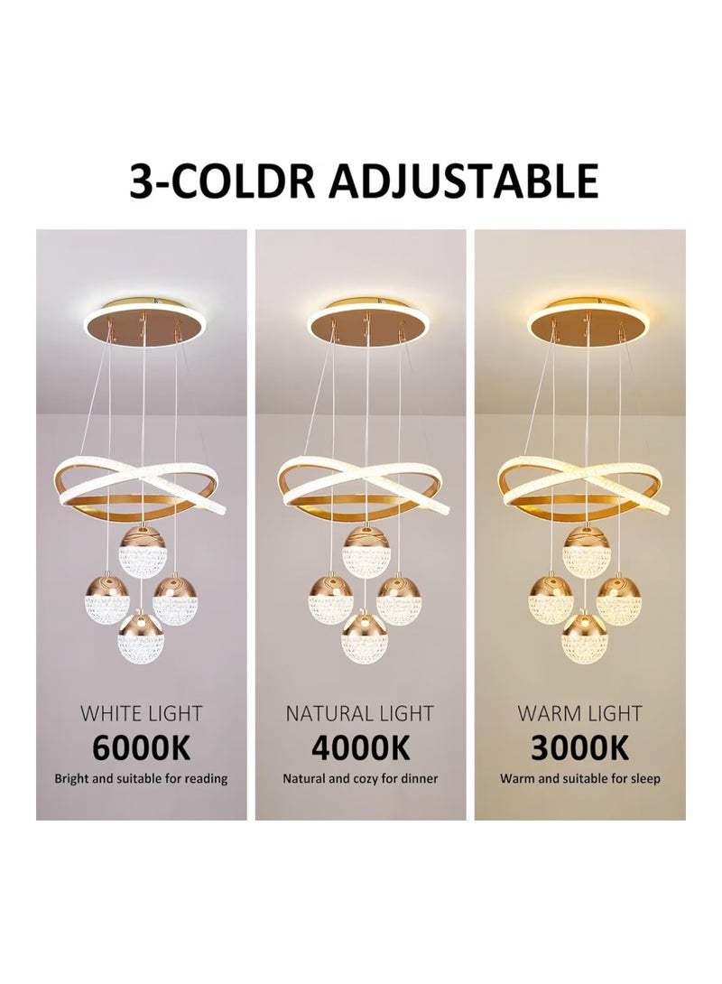 Modern Gold LED Chandeliers, 3-Color Dimmable Pendant Light for Kitchen Island, Dining Room, Living Room, Contemporary Hanging Ceiling Light, Adjustable Height, Perfect for Modern Home Decor. - Image 4
