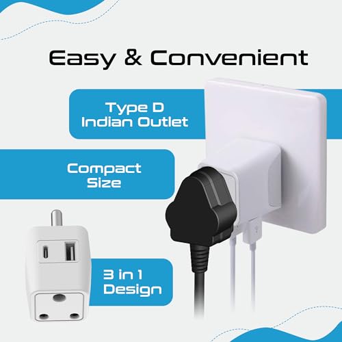 Ceptics 3 in 1 Travel Adapter with USB C, Type D Multiple Plug Socket for Laptops, Phones - White - 1 Pack - Image 5
