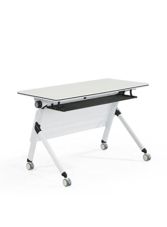 FURALUX Foldable Mobile Training Table 120x50cm with Wheels | Nesting & Stackable Office Desk | Flip Top Meeting Table with Cable Tray & Modesty Panel | Conference & Classroom Use - Image 1