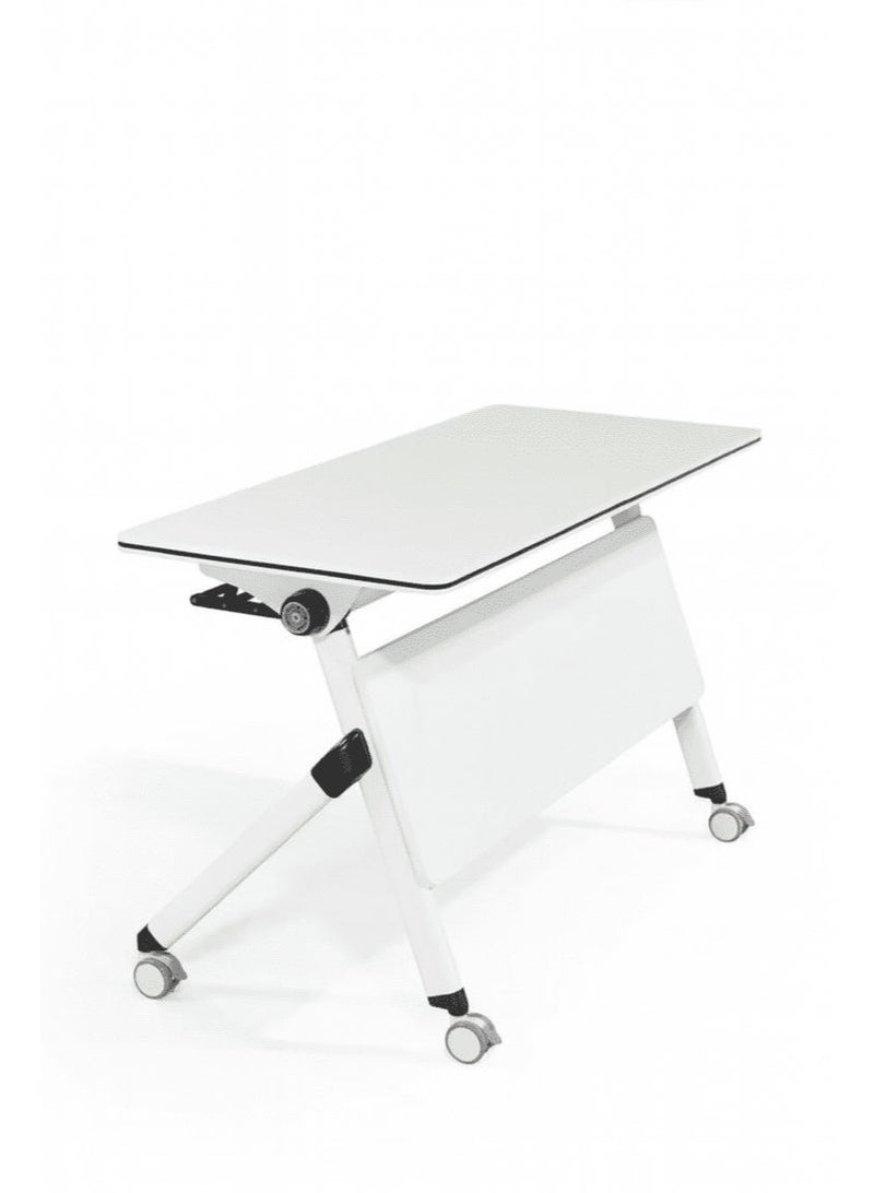 FURALUX Foldable Mobile Training Table 120x50cm with Wheels | Nesting & Stackable Office Desk | Flip Top Meeting Table with Cable Tray & Modesty Panel | Conference & Classroom Use - Image 2