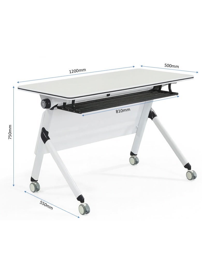 FURALUX Foldable Mobile Training Table 120x50cm with Wheels | Nesting & Stackable Office Desk | Flip Top Meeting Table with Cable Tray & Modesty Panel | Conference & Classroom Use - Image 3