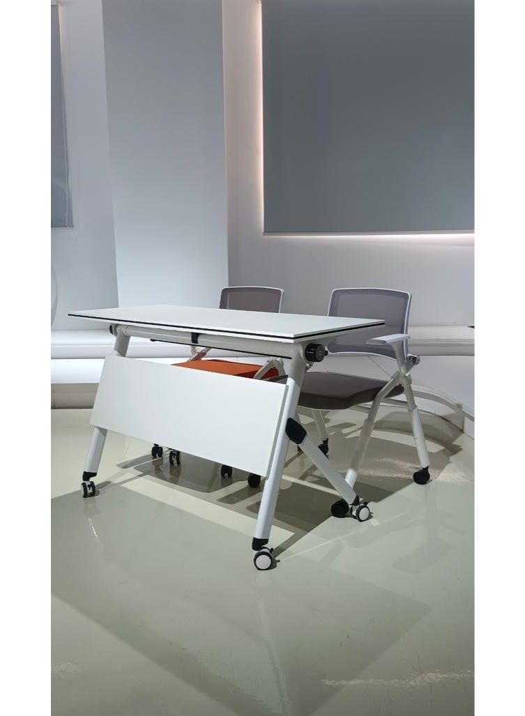 FURALUX Foldable Mobile Training Table 120x50cm with Wheels | Nesting & Stackable Office Desk | Flip Top Meeting Table with Cable Tray & Modesty Panel | Conference & Classroom Use - Image 5