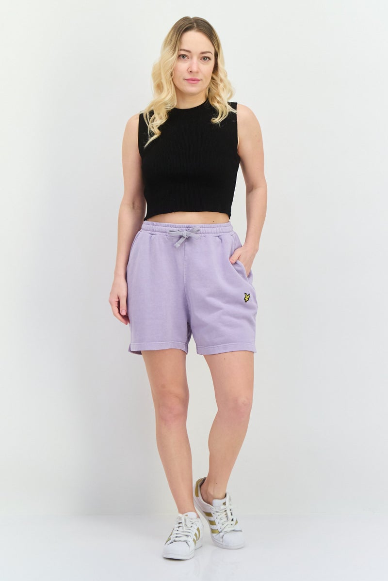 Lyle & Scott Women Embroidered Logo Basic Shorts, Lilac - Image 4