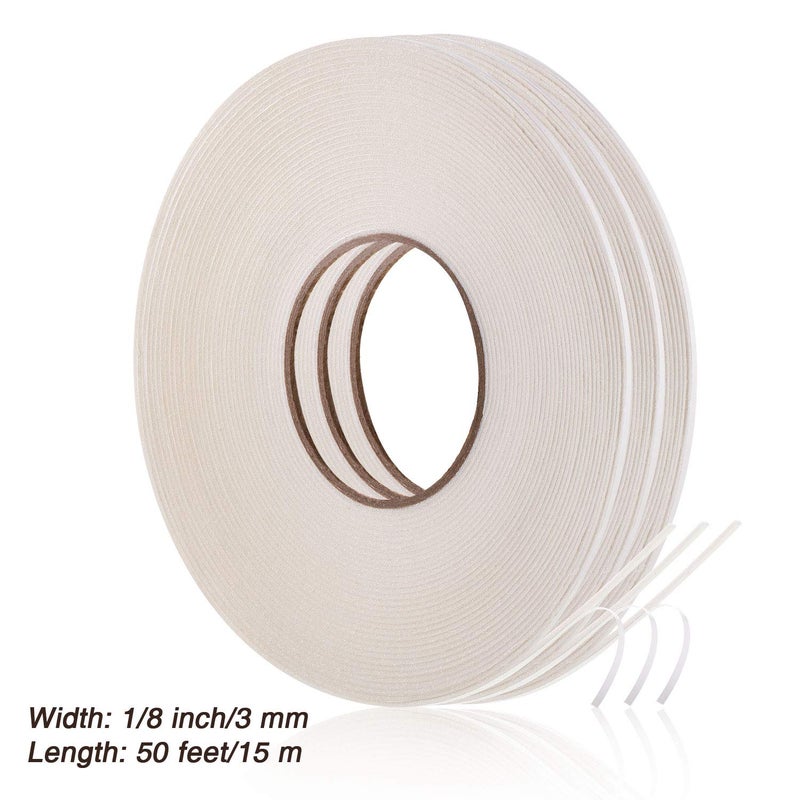 cheekyglo 3 Rolls Double Sided Foam Tape PE Roll Foam Tape Double Faced Sponge Adhesive Mounting Tape (White, 1/8 Inch by 50 Feet) White 1/8 Inch by 50 Feet - Image 4