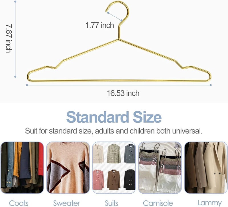 SPECILITE Metal Hangers 60 Pack Heavy Duty, Strong Wire Clothes Hangers with Notches, Space Saving Hangers Bulk for Standard Size Coats, Shirts, Suits, Pants -Gold - Image 5