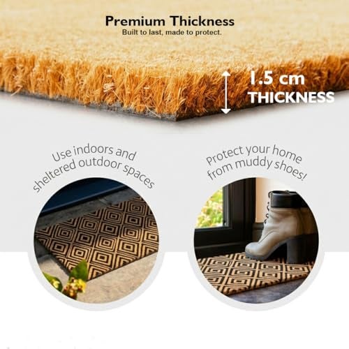 ATMAH Diamond Weave Design Coir Door Mat Runner 120 x 40 cm | Anti Slip PVC Backing | Dirt Trapper | Indoor & Covered Outdoor Entrance Mat - Image 4