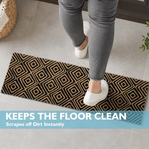 ATMAH Diamond Weave Design Coir Door Mat Runner 120 x 40 cm | Anti Slip PVC Backing | Dirt Trapper | Indoor & Covered Outdoor Entrance Mat - Image 2