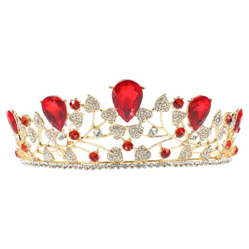 Frcolor Red Crystal Crown,Baroque Crown Bridal Wedding Rhinestone Tiara Hair Accessories for Women Girls - Image 1
