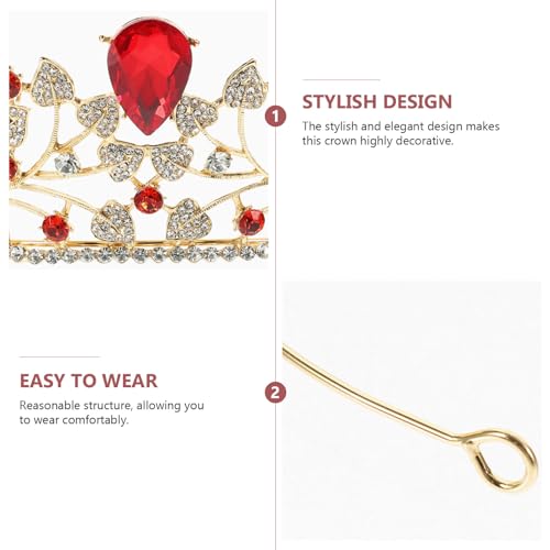 Frcolor Red Crystal Crown,Baroque Crown Bridal Wedding Rhinestone Tiara Hair Accessories for Women Girls - Image 4