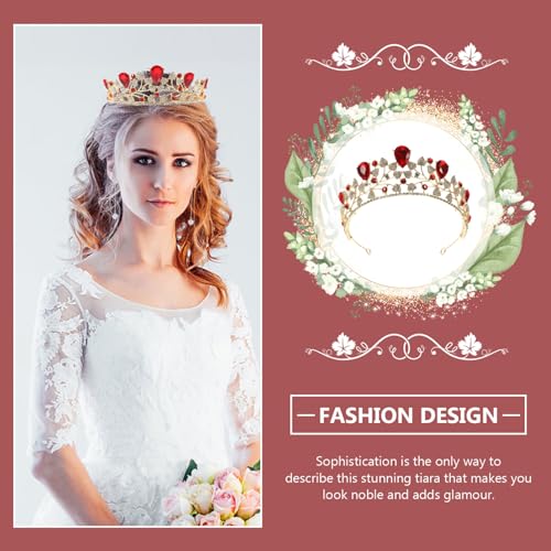 Frcolor Red Crystal Crown,Baroque Crown Bridal Wedding Rhinestone Tiara Hair Accessories for Women Girls - Image 2
