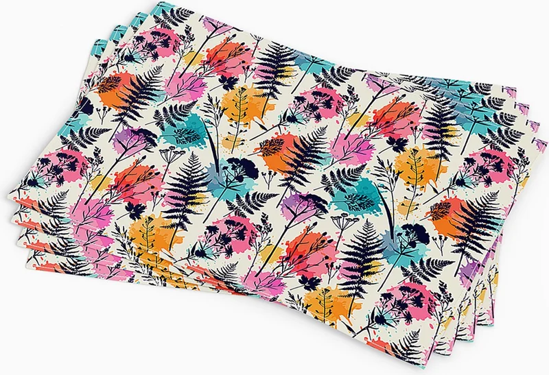 Cango Home Cream Multicolored Leaf Patterned Digital Printed Placemat Set of 4 CGH080-AS