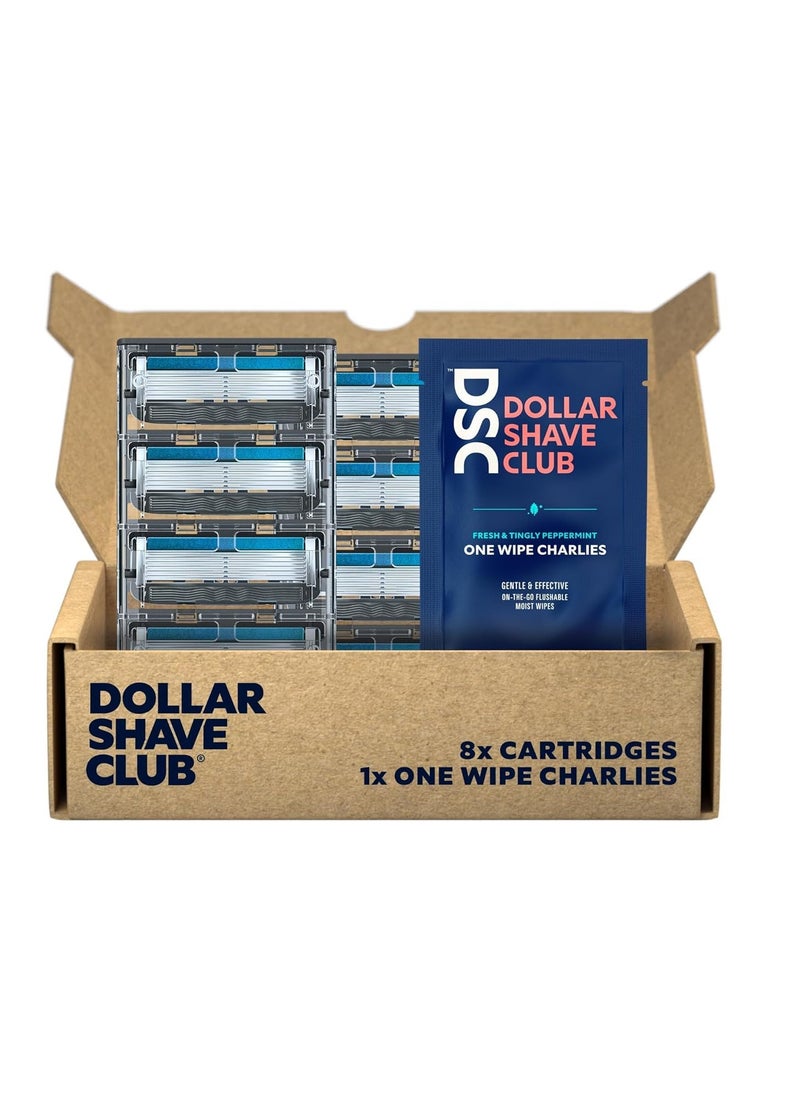 DOLLAR SHAVE CLUB Dollar Shave Club | 6 Blade Razor Refills (8 Pack) | 6 Stainless Steel Blades for a Close & Comfortable Shave, 1 One Wipe Charlies  - Image 1