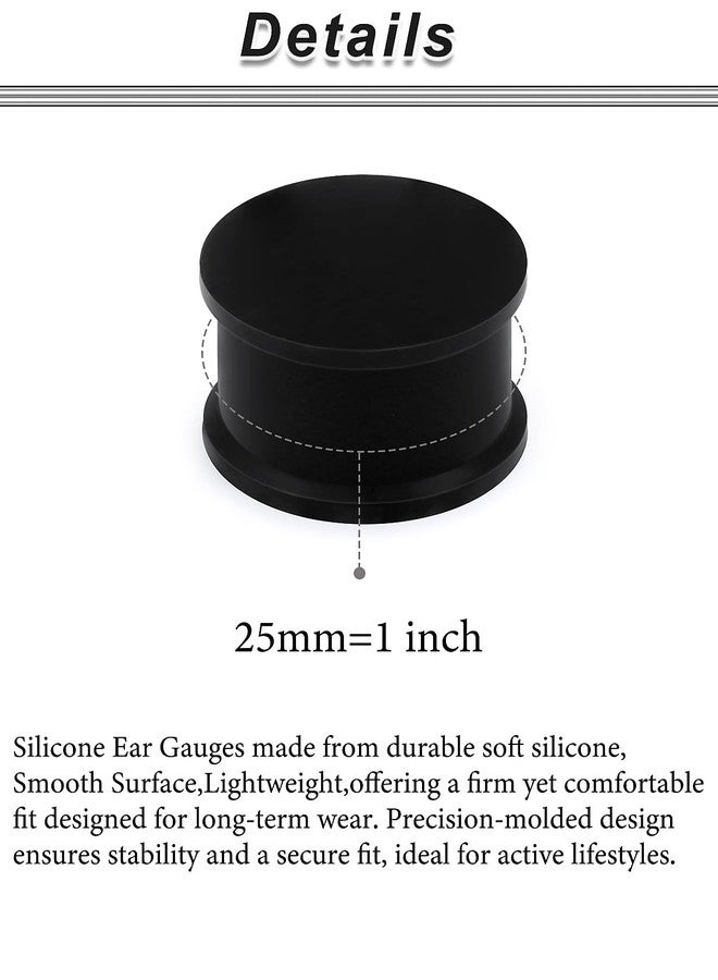 Ocptiy 25mm Black Silicone Gauges Tunnels Plugs for Ears Stretching Kit Platic Rubber Ear Soft Tunnels Plugs for Ear Double Flare Gauges Size 25 mm Piercing Jewerly Women Men 1 inch - Image 2