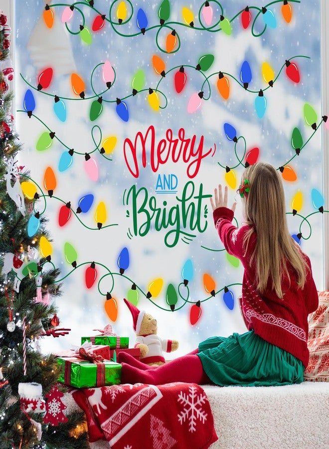 وولاين ملصقات نوافذ عيد الميلاد كبيرة الحجم من والين، مقاس 13.8 × 35.4 بوصة، ملصقات نوافذ ملونة على شكل مصابيح كهربائية، ملصقات زجاجية مزدوجة الجوانب لتزيين المنزل والفصول الدراسية والمكاتب والحفلات في فصل الشتاء وعيد الميلاد، 3 أوراق - Image 2