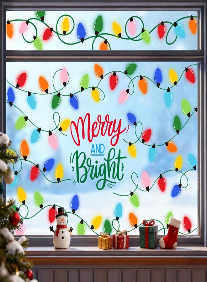 وولاين ملصقات نوافذ عيد الميلاد كبيرة الحجم من والين، مقاس 13.8 × 35.4 بوصة، ملصقات نوافذ ملونة على شكل مصابيح كهربائية، ملصقات زجاجية مزدوجة الجوانب لتزيين المنزل والفصول الدراسية والمكاتب والحفلات في فصل الشتاء وعيد الميلاد، 3 أوراق - Image 1