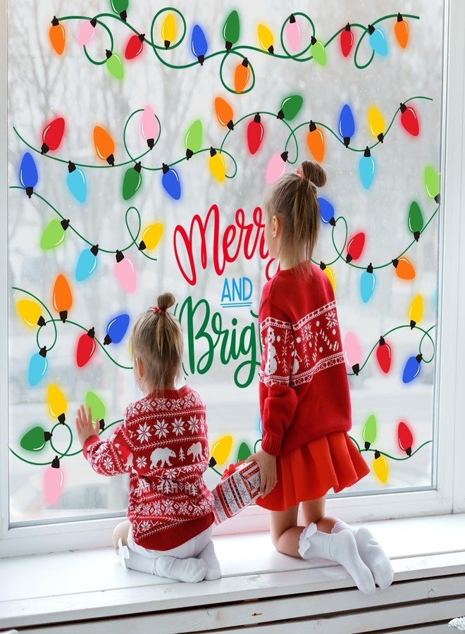وولاين ملصقات نوافذ عيد الميلاد كبيرة الحجم من والين، مقاس 13.8 × 35.4 بوصة، ملصقات نوافذ ملونة على شكل مصابيح كهربائية، ملصقات زجاجية مزدوجة الجوانب لتزيين المنزل والفصول الدراسية والمكاتب والحفلات في فصل الشتاء وعيد الميلاد، 3 أوراق - Image 3