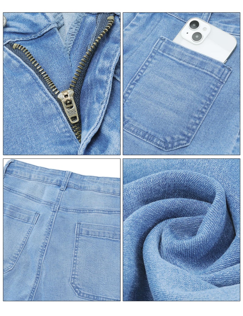 luvamia Wide Leg Jeans for Women Trendy High Waisted Flare Jeans Cropped Denim Pants Stretchy Baggy with Patch Pockets Trouser Jeans for Women Blue Jeans for Women Teacher Pants Size 4 Size 6 - Image 4