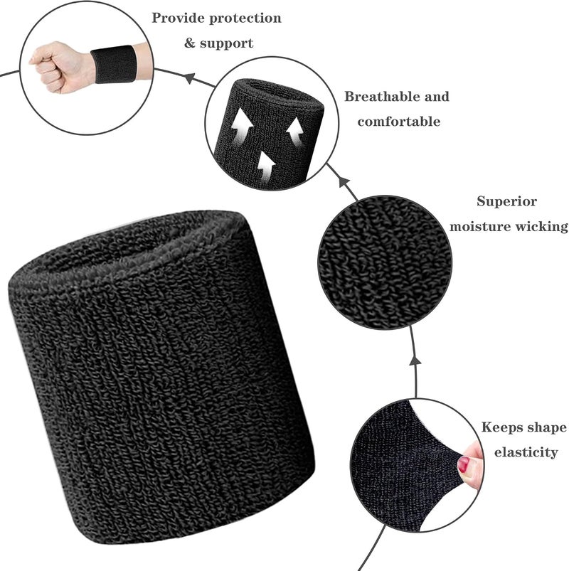 IMAGERIO 8 Pack Wrist Sweatbands Tennis Wrist Bands Absorbent Sweat Band for Men and Women, Breathable Cotton Sweatbands for Working Out, Football, Basketball, Running Athletic Sports - Image 4