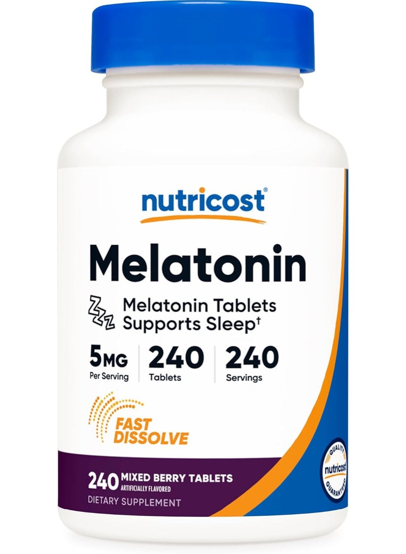 Nutricost Melatonin 5mg, 240 Fast Dissolve Tablets (Mixed Berry Flavor) - Non-GMO, Gluten Free - Image 1