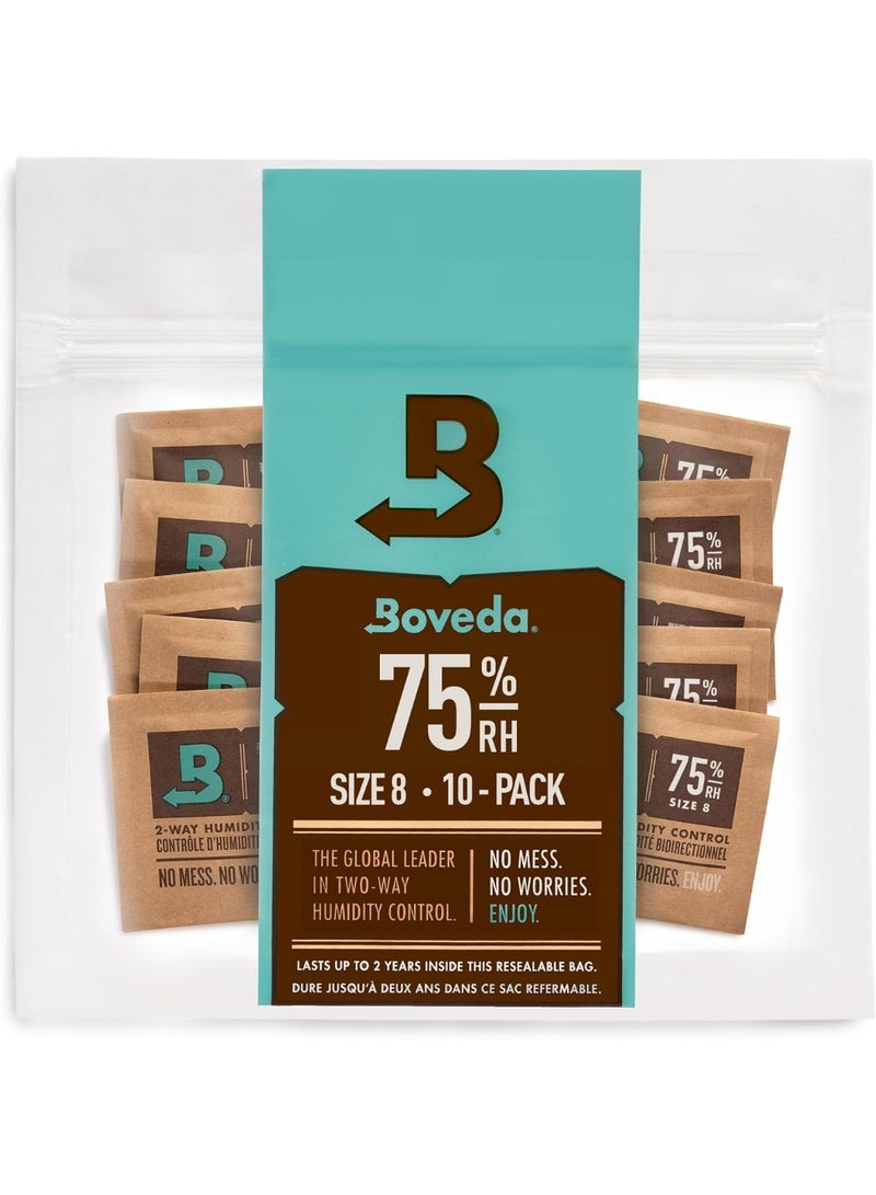 Boveda Boveda 75% Humidity Control Packs – Size 8 – 10 Pack – 2-Way Moisture Absorbers for Storage & Protection – Resealable Bag - Image 1