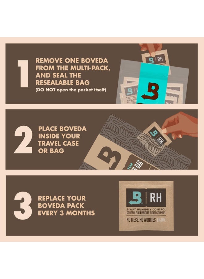 Boveda Boveda 75% Humidity Control Packs – Size 8 – 10 Pack – 2-Way Moisture Absorbers for Storage & Protection – Resealable Bag - Image 2