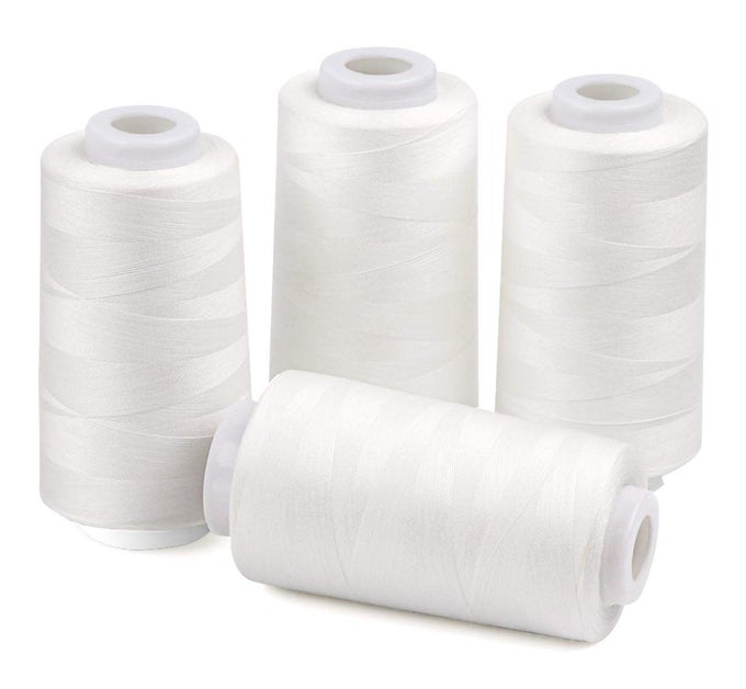 4 X 3000 YARDS SERGER THREAD SPOOLS WHITE POLYESTER SEWING THREAD OVERLOCK CONE