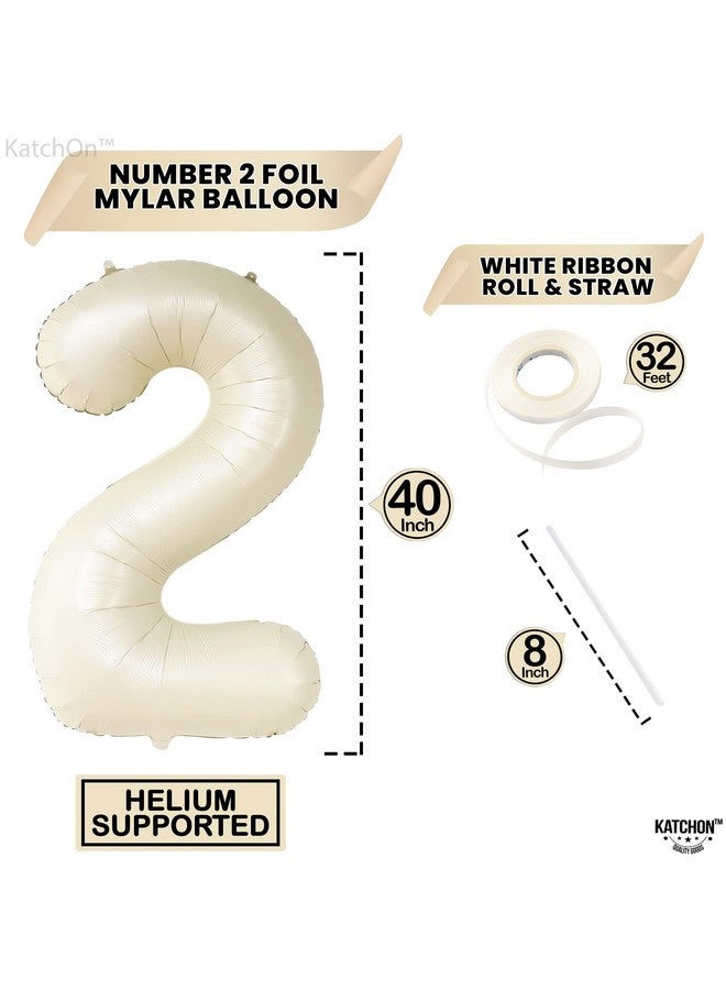 KATCHON Giant Cream White 2 Balloon Number 40 Inch ; 2 Birthday Balloon Decor ; 2Nd Birthday Decorations For Party ; Cream Number 2 Balloon ; 2 Year Old Balloon For 2Nd Birthday Party Supplies - Image 5