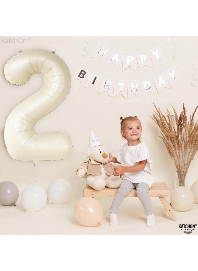 KATCHON Giant Cream White 2 Balloon Number 40 Inch ; 2 Birthday Balloon Decor ; 2Nd Birthday Decorations For Party ; Cream Number 2 Balloon ; 2 Year Old Balloon For 2Nd Birthday Party Supplies - Image 4