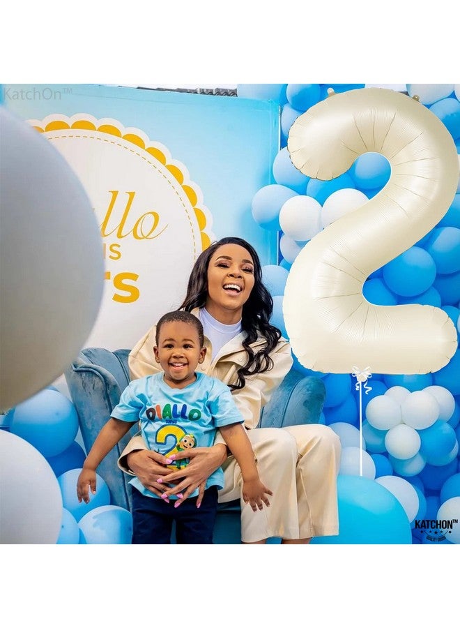 KATCHON Giant Cream White 2 Balloon Number 40 Inch ; 2 Birthday Balloon Decor ; 2Nd Birthday Decorations For Party ; Cream Number 2 Balloon ; 2 Year Old Balloon For 2Nd Birthday Party Supplies - Image 3