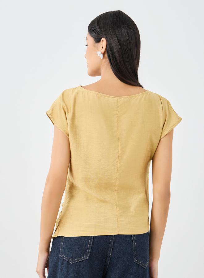 Styli Textured Linen Look Blouse with Side Ruched Detail - Image 4