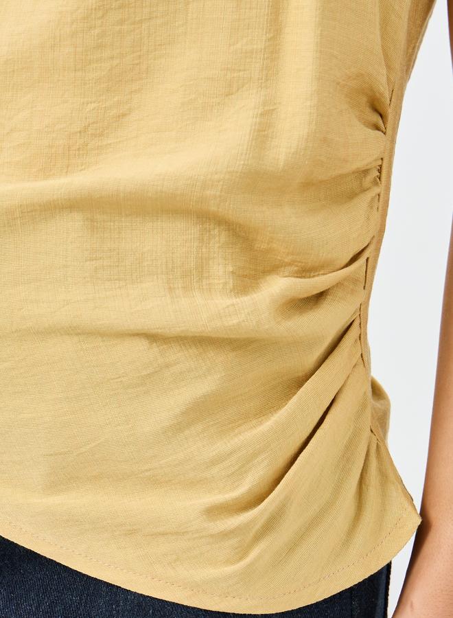Styli Textured Linen Look Blouse with Side Ruched Detail - Image 3