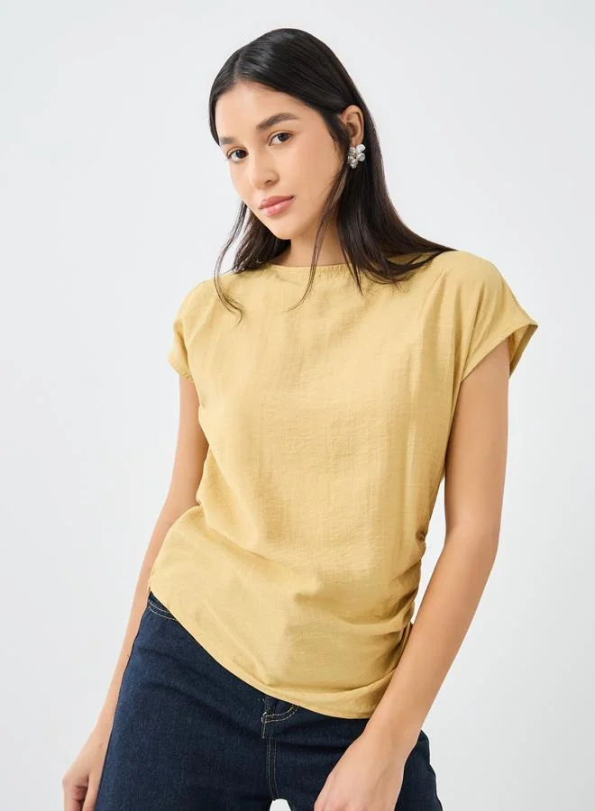 Styli Textured Linen Look Blouse with Side Ruched Detail