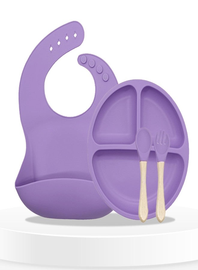 Bembika Baby Feeding Essential Baby Dinner Set Silicone Tableware Set for Baby Infant Training Eating Utensils � (Pack of 4)(Purple) - Image 1