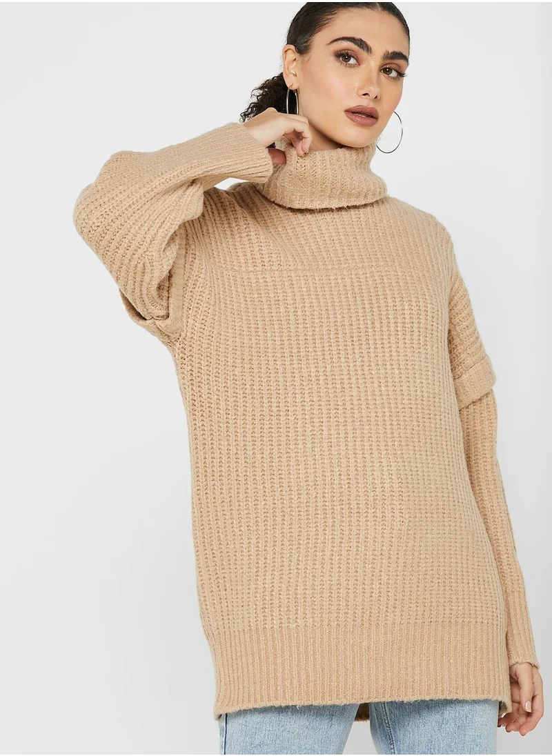 NOISY MAY High Neck Knitted Tunic