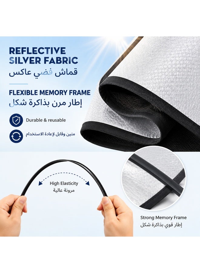 مجموعة مظلات الشمس للسيارة، قابلة للطي لحجب أشعة الشمس عن الزجاج الأمامي والنوافذ الجانبية، بطبقة فضية عاكسة تحمي من الأشعة فوق البنفسجية وتعزل الحرارة، تناسب جميع أنواع السيارات: سيارات السيدان، سيارات الدفع الرباعي، الشاحنات، مكونة من 6 ق - Image 5
