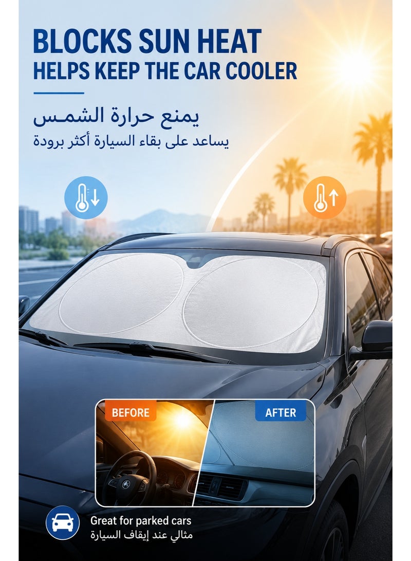 مجموعة مظلات الشمس للسيارة، قابلة للطي لحجب أشعة الشمس عن الزجاج الأمامي والنوافذ الجانبية، بطبقة فضية عاكسة تحمي من الأشعة فوق البنفسجية وتعزل الحرارة، تناسب جميع أنواع السيارات: سيارات السيدان، سيارات الدفع الرباعي، الشاحنات، مكونة من 6 ق - Image 2