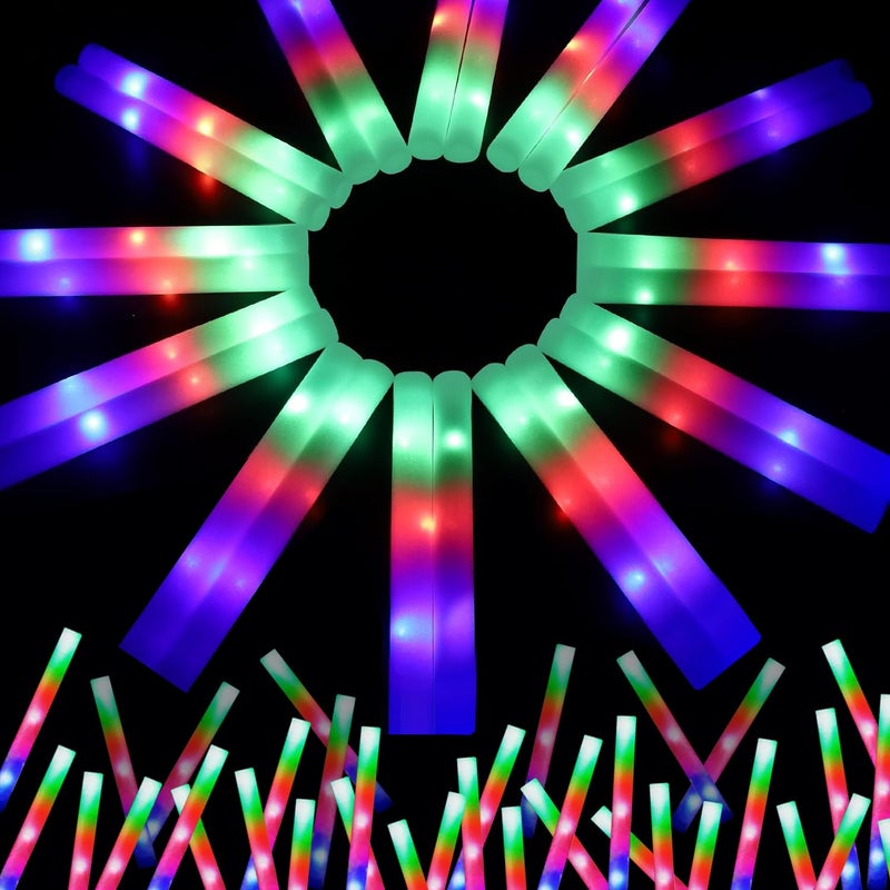 wellent 107 PCS LED Foam Glow Sticks Bulk Glow in the Dark Party Supplies with 3 Modes Colorful Flashing Neon Party Favors for Birthday Wedding Carnival Concert New Year - Image 2