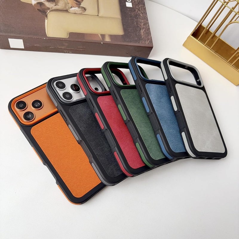Denim Fabric Jean Anti-Slip Frame Compatible with iPhone Case (iPhone 13,Blue) - Image 2