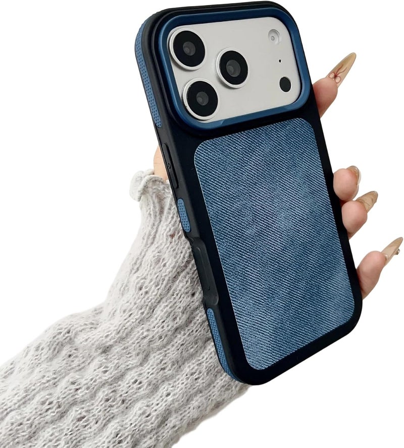 Denim Fabric Jean Anti-Slip Frame Compatible with iPhone Case (iPhone 13,Blue) - Image 1