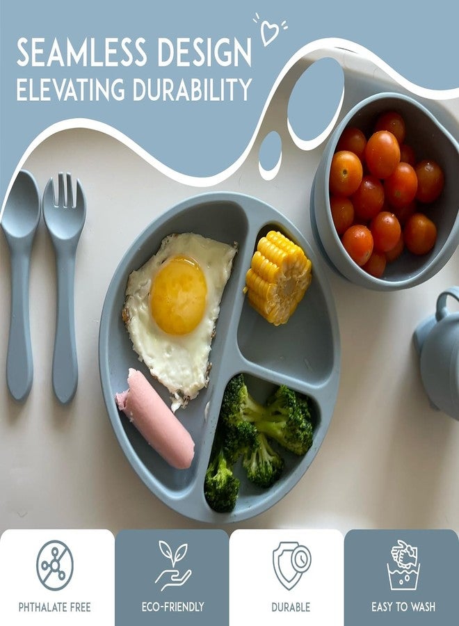 Suicune Baby Feeding Set 6-Piece Suction Plate Bundle for Baby Weaning Includes Suction Bowl, Plate, Silicone Bib, Baby Cup, Baby Spoon and Fork â€“ Non-BPA Food Grade Silicone - Cute Colours (Pink) - Image 4