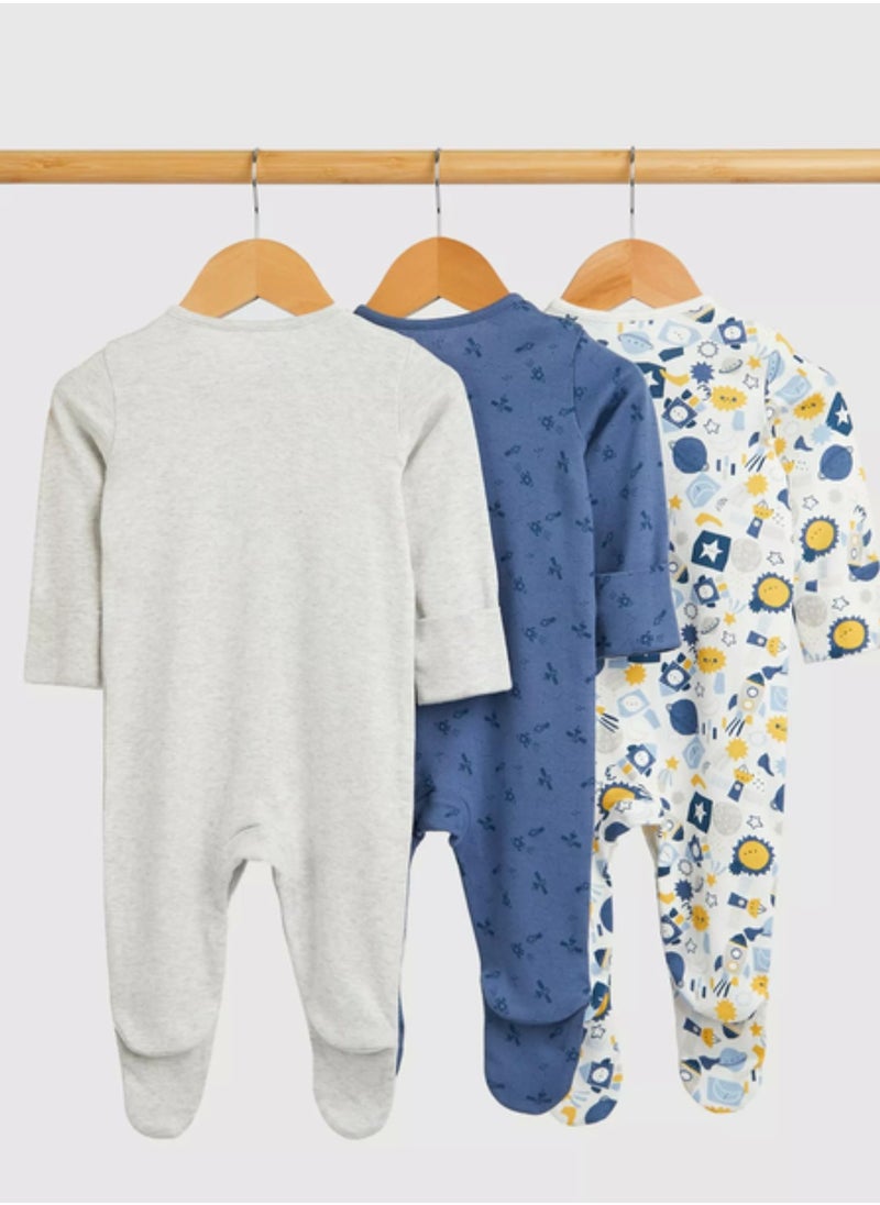 mothercare - Space Baby Sleepsuits - 3 Pack - Image 1