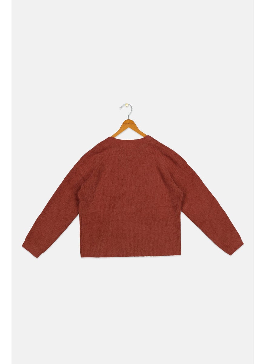 The Commons Kids Girl Button Front Cardigan, Light Maroon 