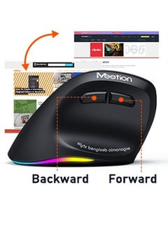 Meetion Meetion Left-Handed Ergonomic Wireless Mouse BTM010L Ergonomic design for comfortable use RGB illumination for a dark atmosphere Rechargeable battery for continuous use (Black)  - Image 2