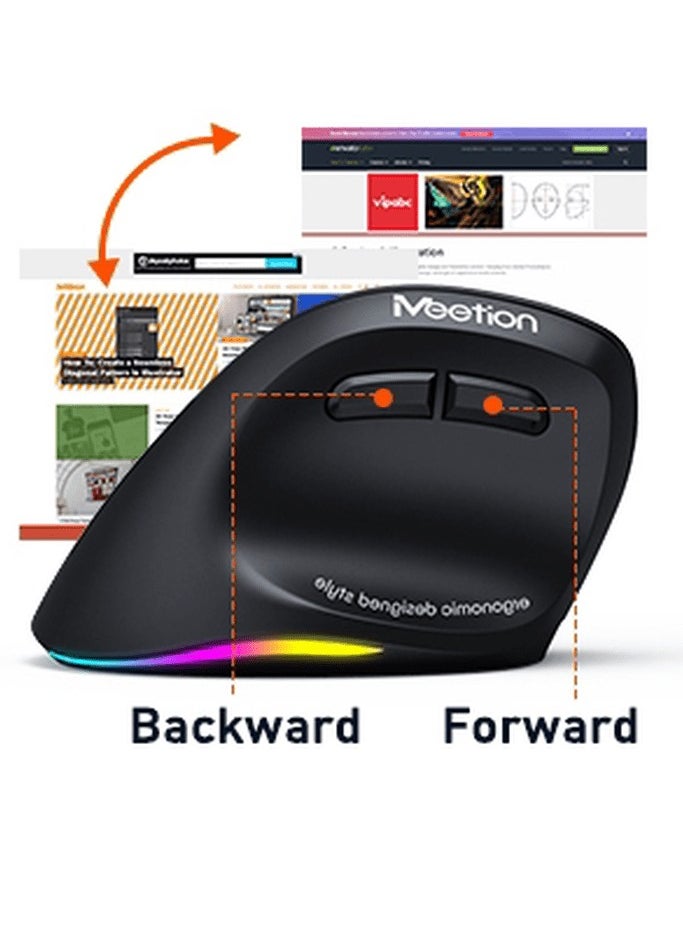Meetion - Meetion Left-Handed Ergonomic Wireless Mouse BTM010L Ergonomic design for comfortable use RGB illumination for a dark atmosphere Rechargeable battery for continuous use (Black) - Image 1
